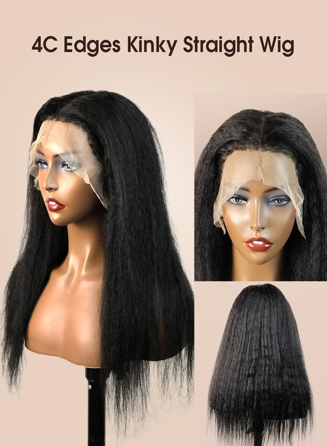 MENTOR 4C Edges Kinky Straight Lace Front Wigs Human Hair Yaki Stairght 13x4 HD Transparent Lace Frontal Kinkystraight Wigs with Curly Edges Hairline Pre-Plucked 180% Density 18 inch - Image 4